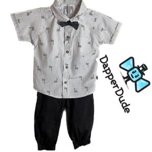 DAPER DUDE Boy’s Pant Set - 3 Pieces- Shirt-Pants-Bow Tie Size 18 Months